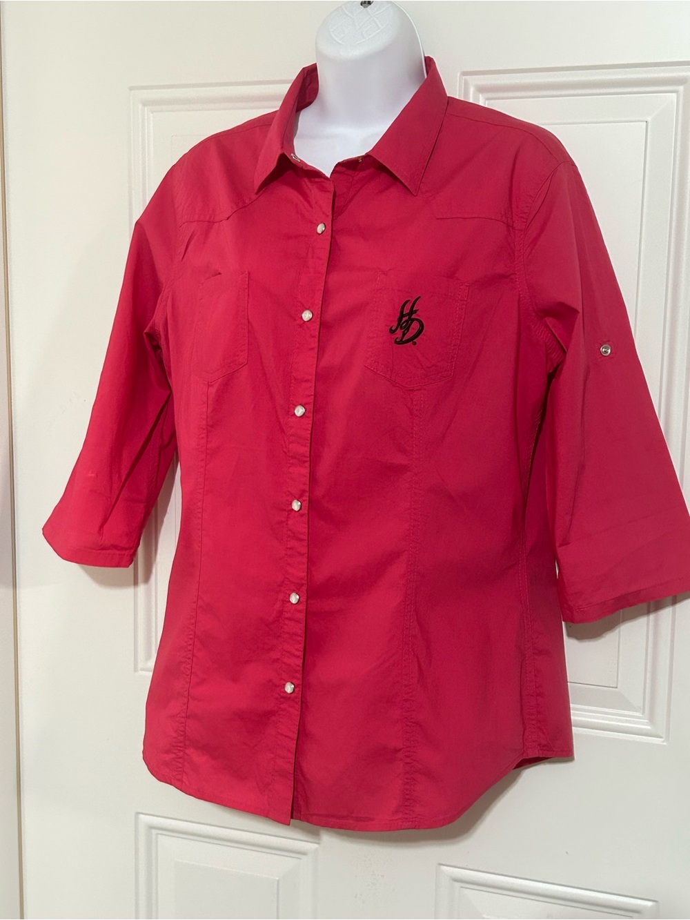 Harley-Davidson Red Button-Front 3/4 Sleeve Blouse